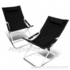 Magshion 4 Position Pair Folding Beach Camping Patio Outdoor Travel Recliners Chair Set of 2 Black